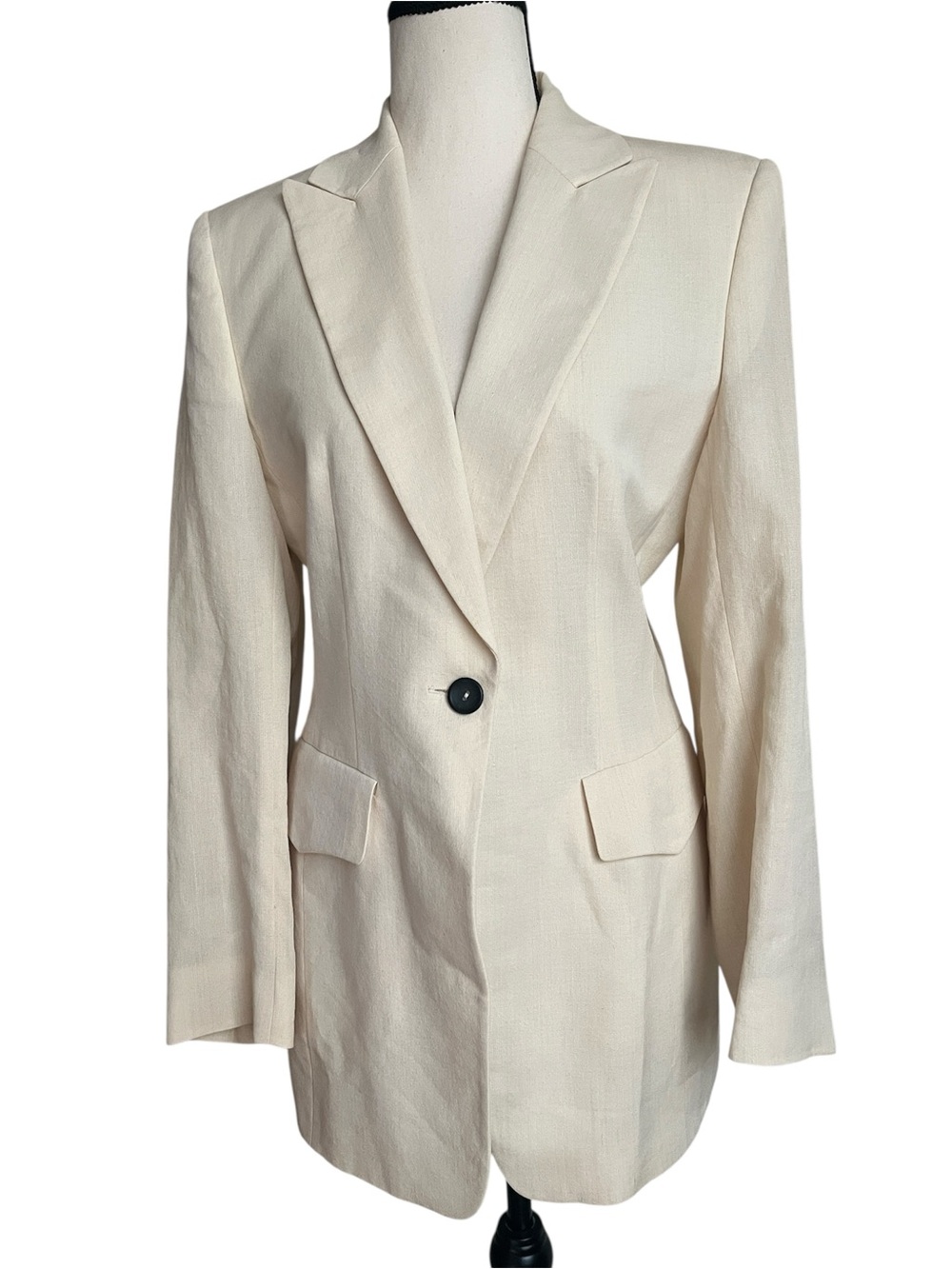 RENÉ LEZARD Cream Linen Cotton Rayon  Single-Button Blazer Vintage Medium